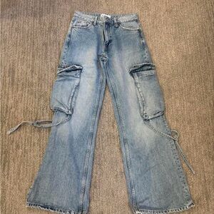 Zara Blue Flare Wide Leg Jeans